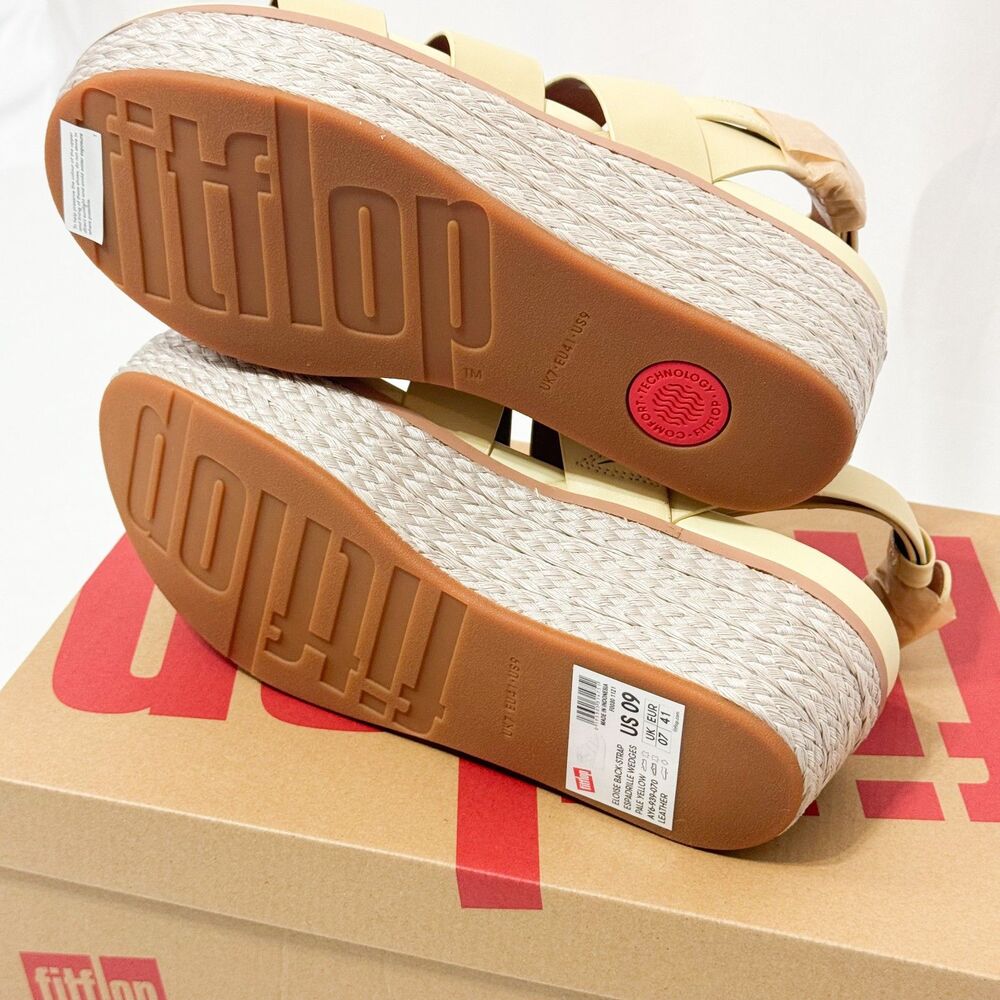 FITFLOP NWB Sz 9 Pale Yellow Leather Eloise Espadrille Wedge Sandals - Picture 4 of 10